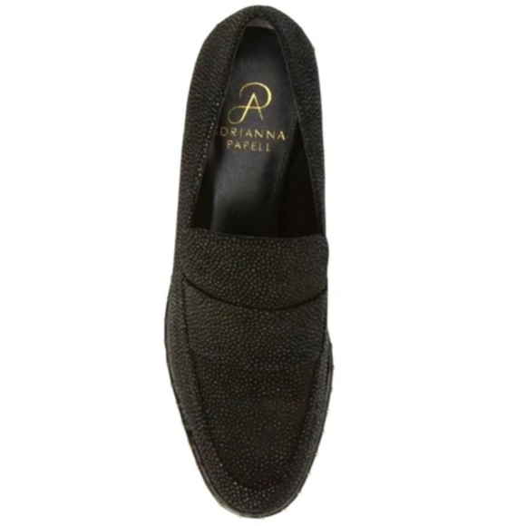 ADRIANNA PAPELL Prestyn Studded Loafers Black Sea Ray Leather block heel Shoes 8 - Picture 5 of 16